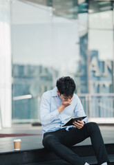 People unemployed businessman stress sitting on stair, concept of business failure and unemployment...