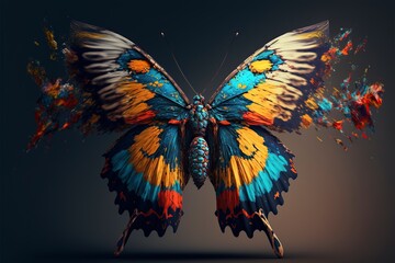 colorfully painted Butterfly with spread wings flying, AI generative