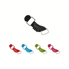 Hand holding a microphone multi color icon Vector