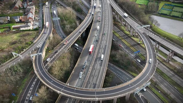 Aerial View of Vehicles Driving on Spaghetti Junction