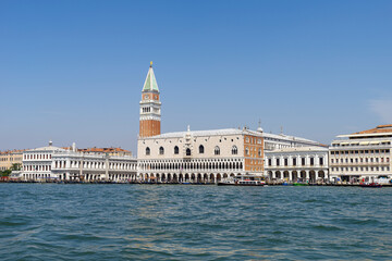 Fototapeta na wymiar Campanile di San Marco in Venice viewed from the sea