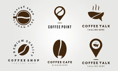 coffee shop, coffee bean, coffee cafe logo vector illustration design, logo set and collection logo