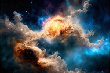 Obraz na płótnie Canvas Blue Orange nebula galaxy. Generative AI.