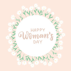 Spring flower frame. Wildflowers bouquet. Happy womans day. Happy Mothers day. 8 march. Hand drawn vector illustration