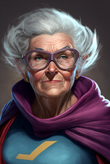 Generative ai strong and confident superhero grandma. - obrazy, fototapety, plakaty