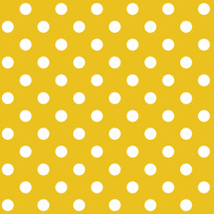 Cute white and yellow Polka dot seamleess pattern. White Polka dots trendy on yellow background, tile. For fabric pattern, card, decor, wrapping paper  © Tanita