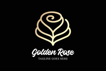 Simple Minimalist Elegant Beauty Golden Rose Flower Line Monogram Logo Design