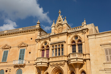 Panoramic view of buildings in ancient Mdina city in Malta.
