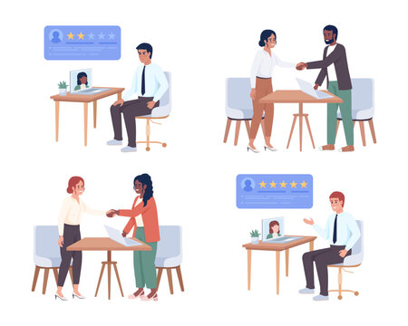Recruiters conducting hiring interview semi flat color vector characters set. Editable figures. Full body people on white. Simple cartoon style illustration pack for web graphic design and animation
