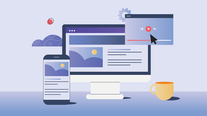 Web design concept. Desktop and Smartphone app development. Vector illustration