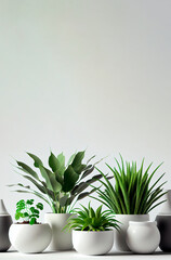 Collection of beautiful plants in ceramic pots isolated on white background. Generative AI