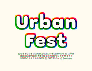 Vector artistic Emblem Urban Fest.   Modern Creative Font. Kids bright Alphabet Letters and Numbers