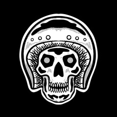 skull helmet art Illustration hand drawn black and white vector for tattoo, sticker, logo etc