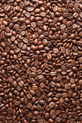 Flat lay shot of coffee beans filling the frame
