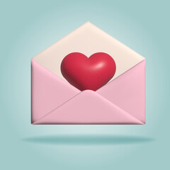 3d vector mail letter with red heart.