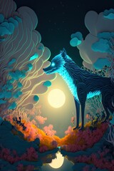 Werewolf howling to the moon paper cut craft ,made with Generative AI