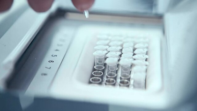 The scientist dropping the chemical solution in test tube in the laboratory experiment. Chemical and Oil concept