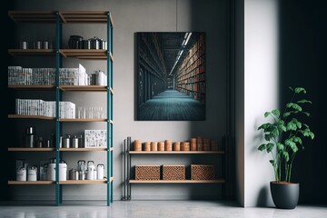 Storage hallway with shelves ,made with Generative AI