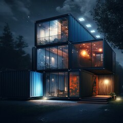 Tiny ecologic house, shipping container futuristic home ,made with Generative AI