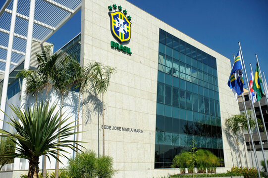 Brazilian Football Confederation CBF headquarters building, general view. The soccer confederation emblem is seen on front - Rio de Janeiro, Brazil 07.17.2014