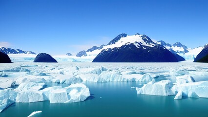 Fototapeta na wymiar Wonderful matte painting of iceberg and ice melting in the sea and ocean global warming environment warning.