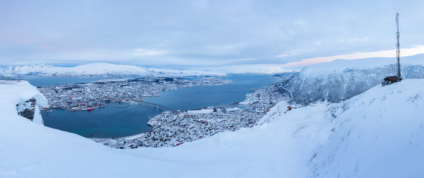 Panoramic view of Tromso city Norway at daytime in the winter
