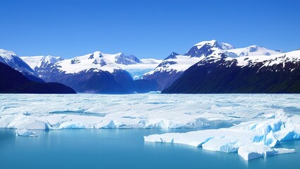 Fototapeta na wymiar Wonderful matte painting of iceberg and ice melting in the sea and ocean global warming environment warning.