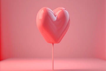 Fototapeta na wymiar 3d render pink heart shaped lollipop baby pink background generative ai