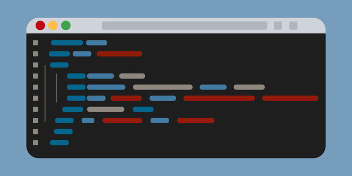Code on screen Vector illustration, flat coding or programming script text on monitor,