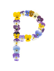 Flower font Alphabet made of Real pansy flowers.