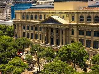 Aerial view in details of the Brazilian National Library, Cinelândia square, downtown Rio de Janeiro.