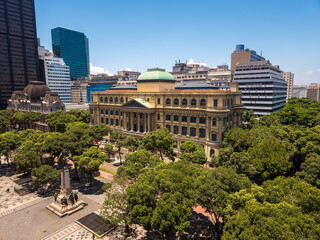 Aerial view of the Brazilian National Library, Cinelândia square, downtown Rio de Janeiro.