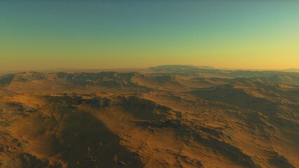 Naklejka na ściany i meble landscape on planet Mars, scenic desert scene on the red planet 