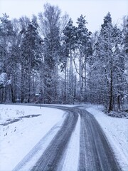 road in two directions in winter,  Poland 