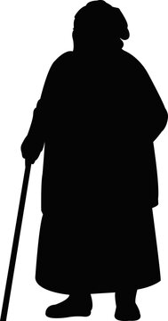 An Old Woman With Baton, Silhouette Vector