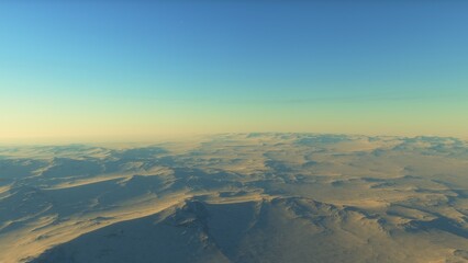 Naklejka premium Mars like red planet, with arid landscape, rocky hills and mountains, for space exploration and science fiction backgrounds. 