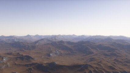 realistic surface of an alien planet, view from the surface of an exo-planet, canyons on an alien planet, stone planet, desert planet 3d render
