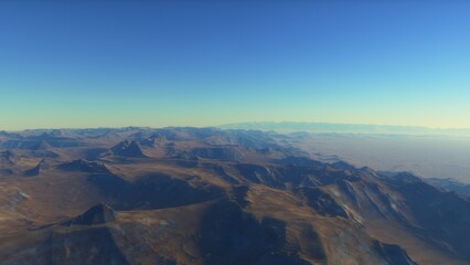 realistic surface of an alien planet, view from the surface of an exo-planet, canyons on an alien planet, stone planet, desert planet 3d render
