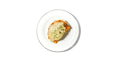 Garlic cheese bread on isolated white.