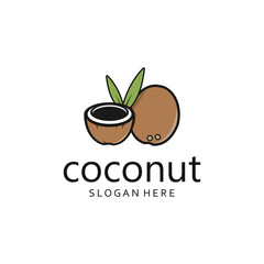 Natural Young Coconut Flat Design Logo Template.