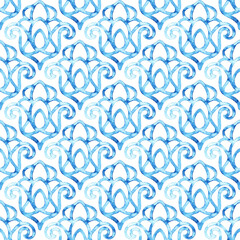 Seamless watercolor pattern. Blue and white ornament. Print for textiles, packaging. Handmade on paper.