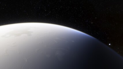 Obraz na płótnie Canvas super-earth planet, realistic exoplanet, planet suitable for colonization, earth-like planet in far space, planets background 3d render 