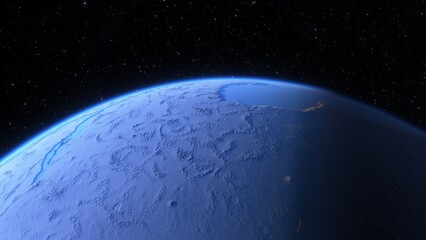 super-earth planet, realistic exoplanet, planet suitable for colonization, earth-like planet in far space, planets background 3d render
