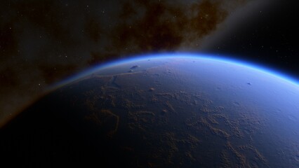 super-earth planet, realistic exoplanet, planet suitable for colonization, earth-like planet in far space, planets background 3d render
