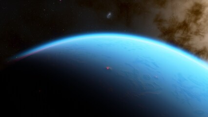 super-earth planet, realistic exoplanet, planet suitable for colonization, earth-like planet in far space, planets background 3d render
