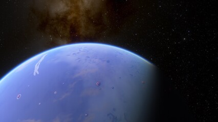 super-earth planet, realistic exoplanet, planet suitable for colonization, earth-like planet in far space, planets background 3d render
