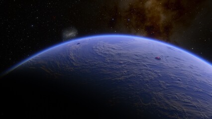 super-earth planet, realistic exoplanet, planet suitable for colonization, earth-like planet in far space, planets background 3d render
