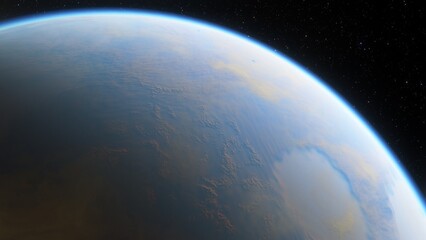 super-earth planet, realistic exoplanet, planet suitable for colonization, earth-like planet in far space, planets background 3d render
