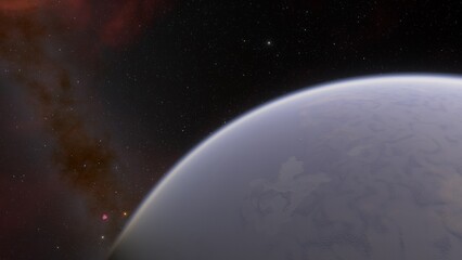 super-earth planet, realistic exoplanet, planet suitable for colonization, earth-like planet in far space, planets background 3d render
