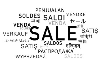 composition of balances written in the most famous languages of the world with white background